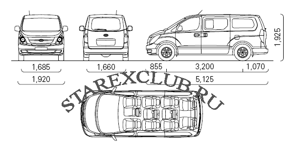 hyundai starex h1 длина салона