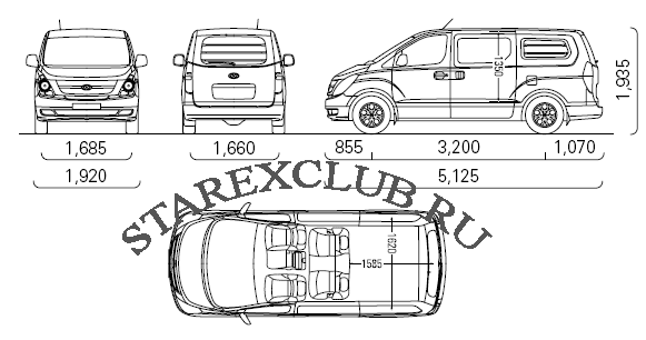 внутренние размеры hyundai grand starex