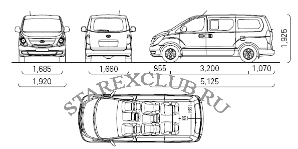 параметры Hyundai H-1 9 мест после 2007 года